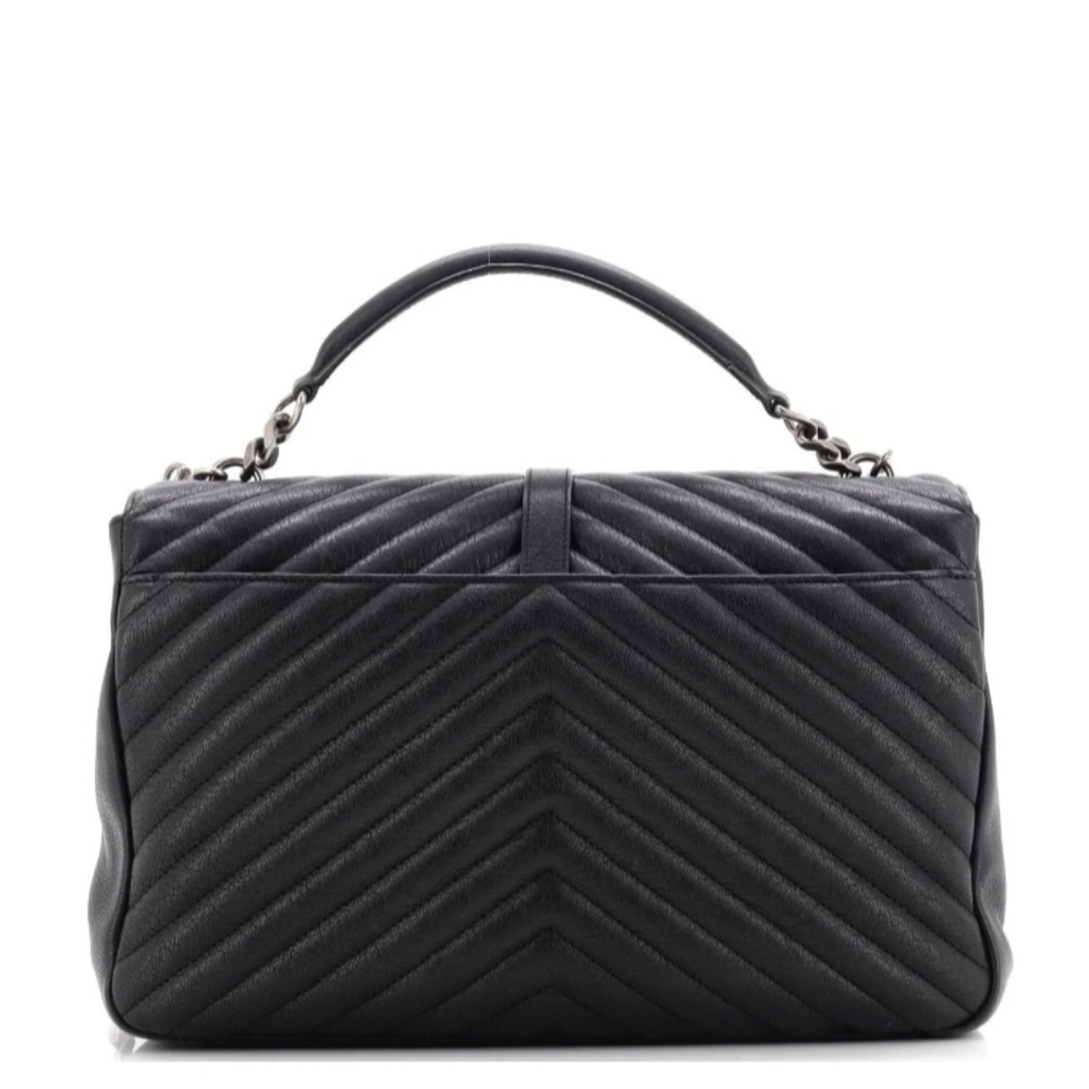 Like NEW! Saint Laurent College YSL Chevon Large Flap Bag - Picture 10 of 16